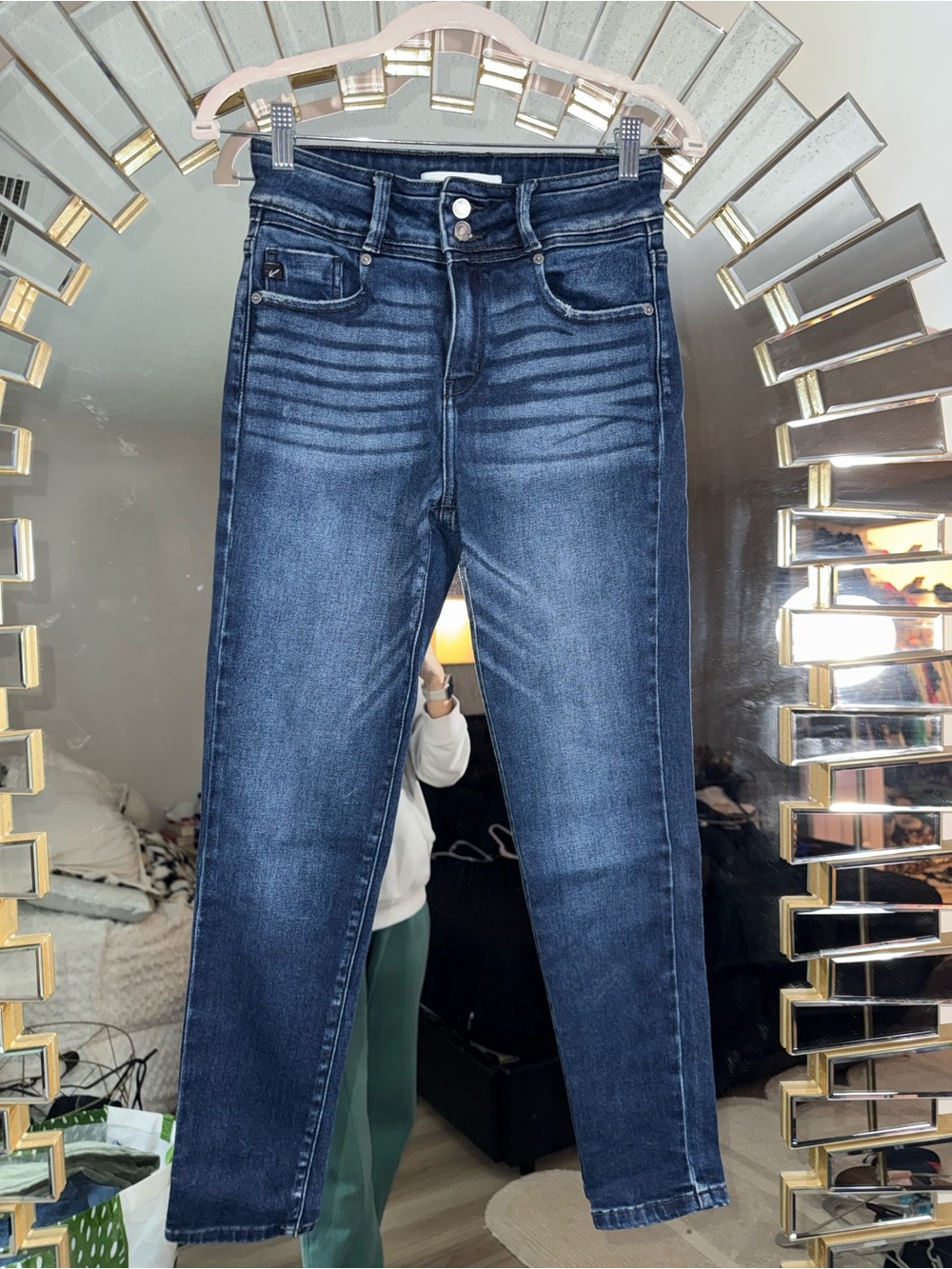 KanCan Dark Blue High-Rise Skinny Jeans with Faded Whiskering